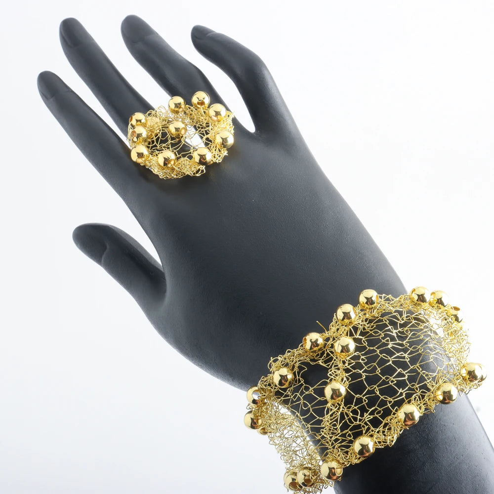 Luxurious Geometric Dubai Gold Jewelry Set