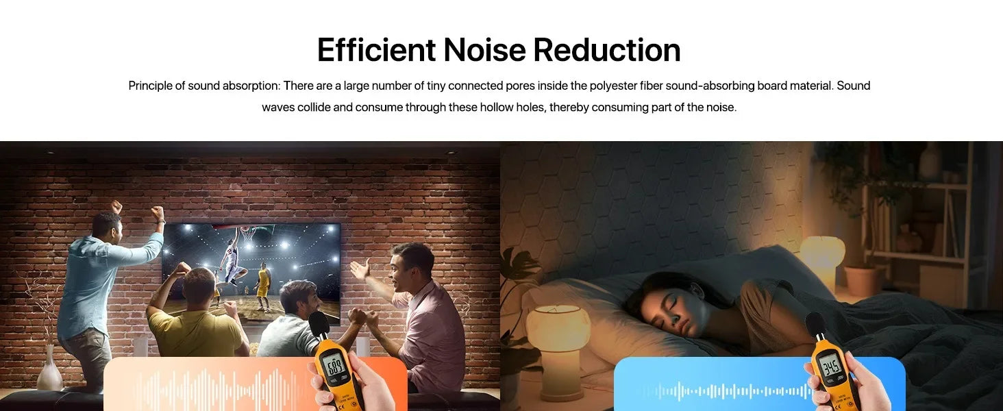 Honeycomb Felt Wall Panels Self-Adhesive Soundproof Tiles Peel &amp; Stick Noise Reduction for Home Office Nursery Acoustic Wall