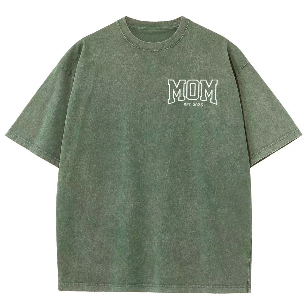 Unisex T-shirt Embroidered with MOM EST 2025 Denim Style