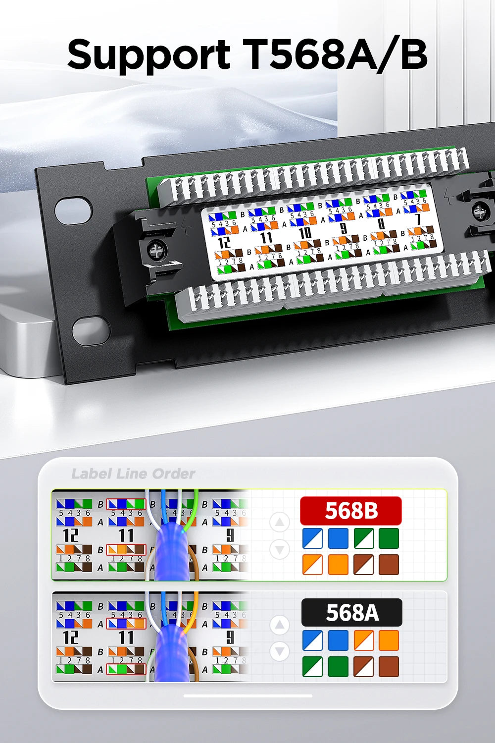 Bảng Patch Panel 12 Cổng Cat6A AMPCOM kèm Giá Treo - Daisan Mart