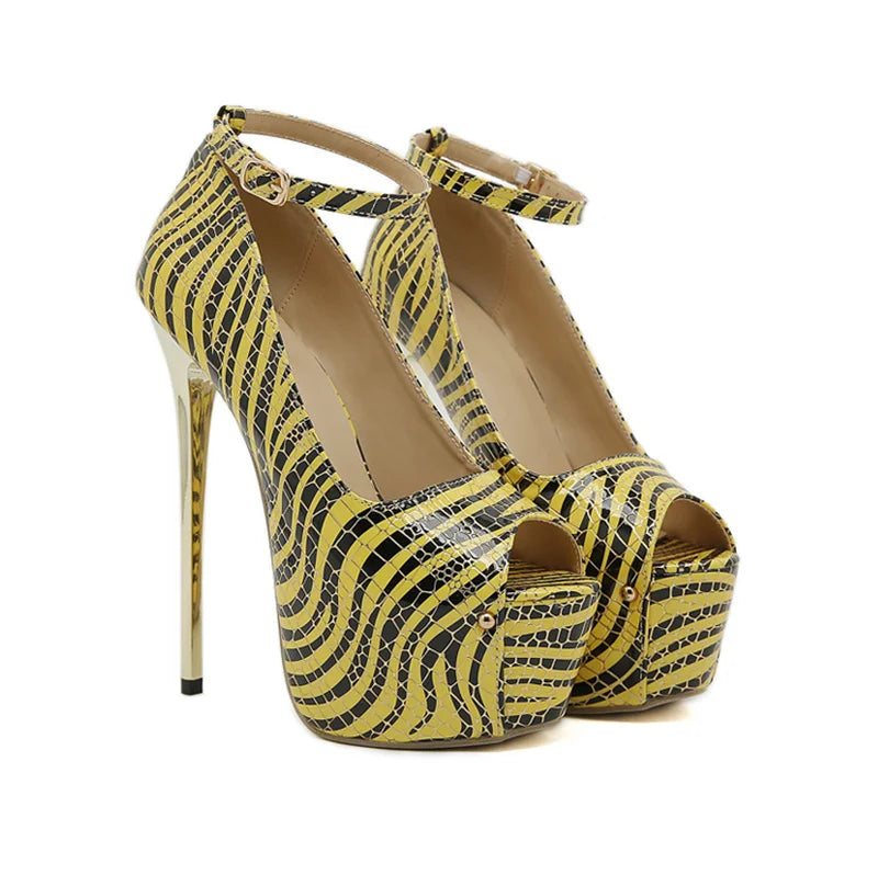 Liyke Giày Cao Gót Nữ Sọc Da Mềm Platform 16CM