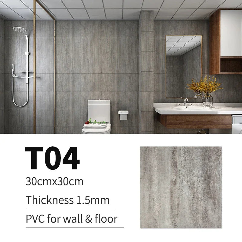 10/20/30pcs of PVC Imitation Marble Floor Stickers Self-adhesive Wall Stickers Waterproof Bathroom Decoration Decals 30*30cm