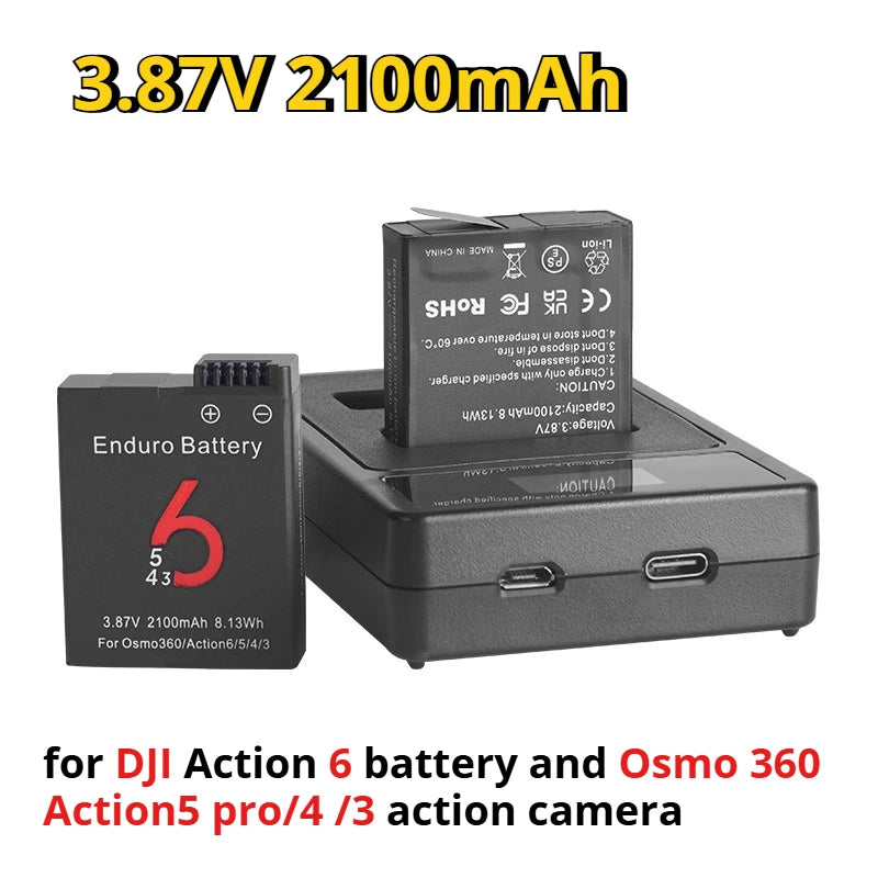 Pin sạc 3.87V 2100mAh, màu đen, kèm đế sạc, thích hợp cho camera hành trình DJI và Osmo.