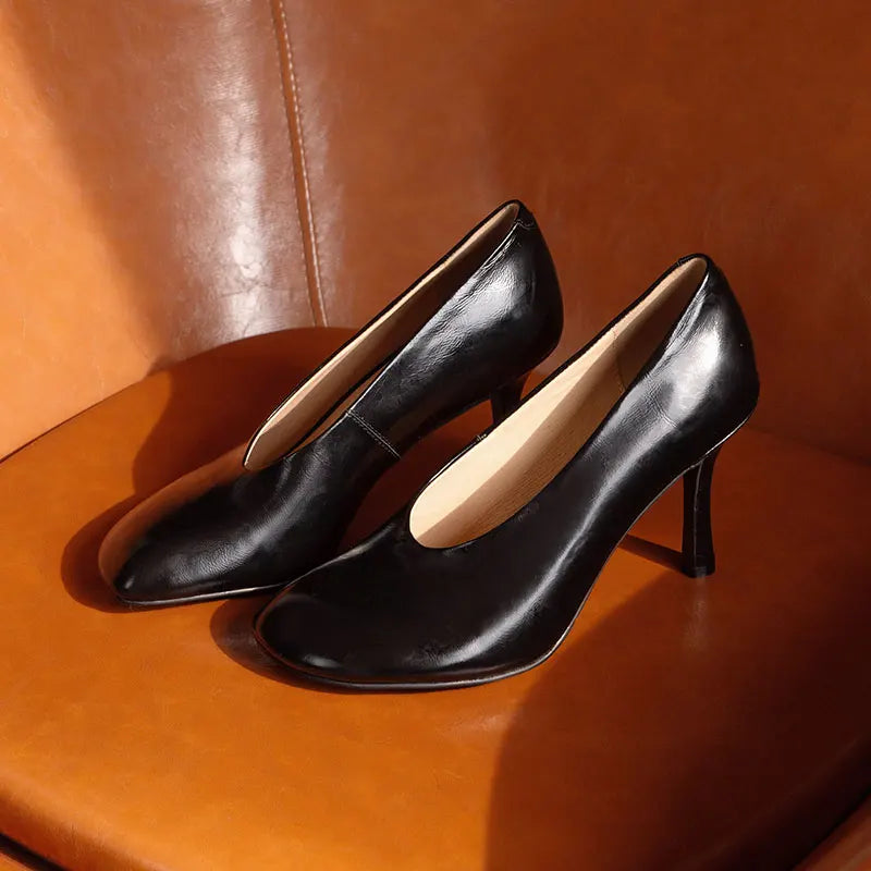 Giày Cao Gót Nữ Phong Cách Retro Pháp Da Thủ Công