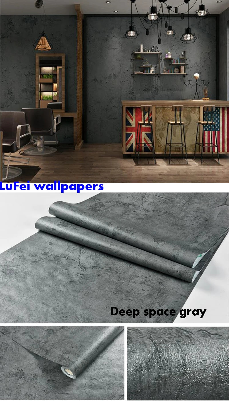 PVC Retro Cement Gray Waterproof Self-adhesive Wallpaper Hotel Cafe Library Living Room Bedroom Wall Renovation Vinyl Stickers