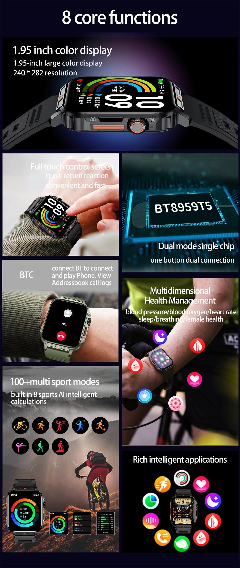 SmartWatch Nam 1.95 - Chống Nước, Gọi Bluetooth