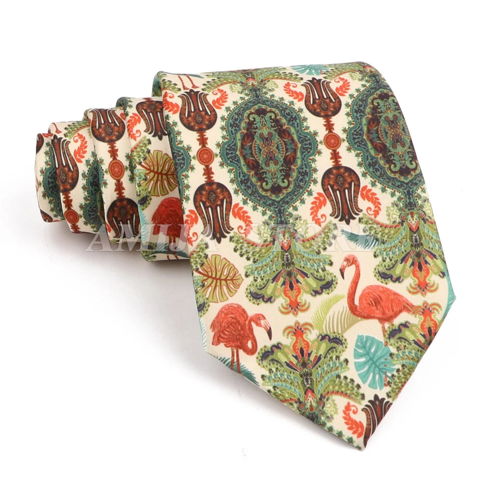 男士復古塗鴉圖案仿絲領帶 8厘米