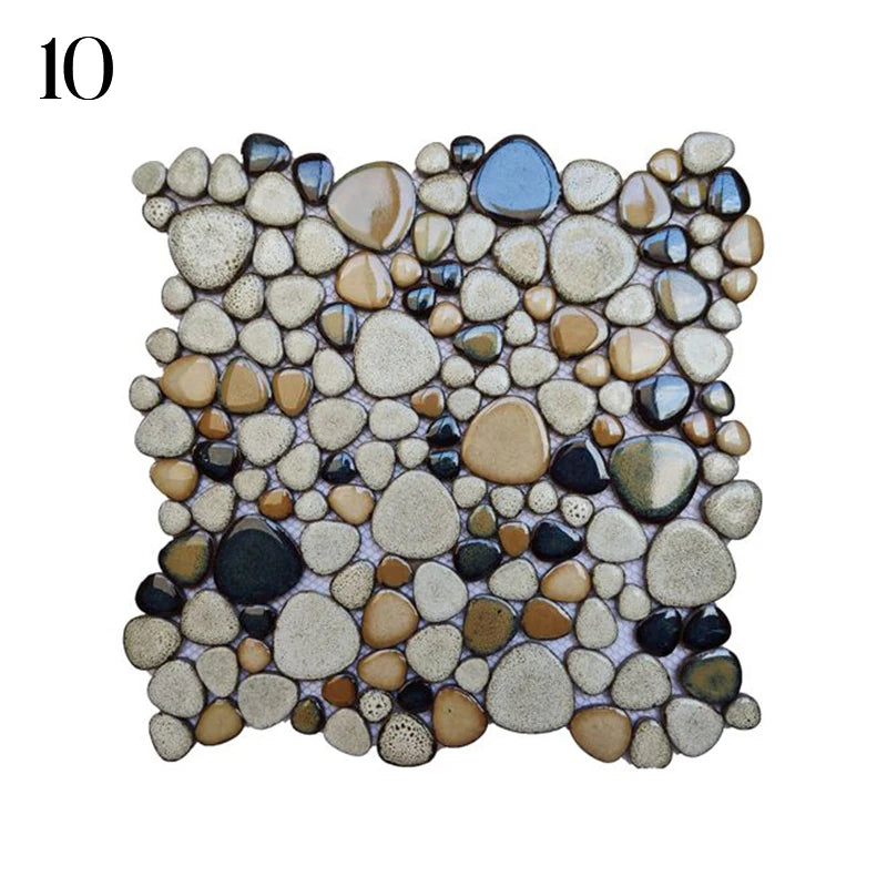 30x30cm Ceramic Pebble Mosaic Tiles Spa Pools Fish Ponds Bathrooms Anti-skid Wear-Resistant Floor Wall Decor Easy Cut Mesh Base