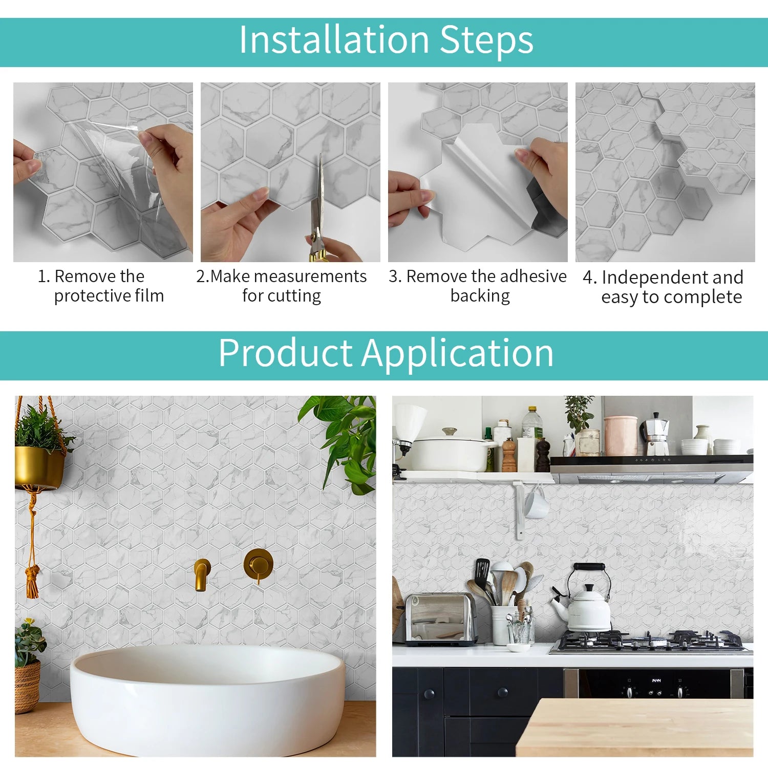 1/6/12PCS Fresh and Simple Marble Tile Stickers Waterproof Self Adhesive Kitchen Living Room Wall Stickers Home Renovation Decor