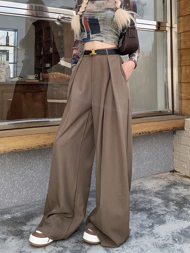 Office Suit Pants Floor Mop Pants For Women's Autumn Korean Version 2024 New High Waisted Design Loose Wide Leg Casual Pants - Daisan Mart