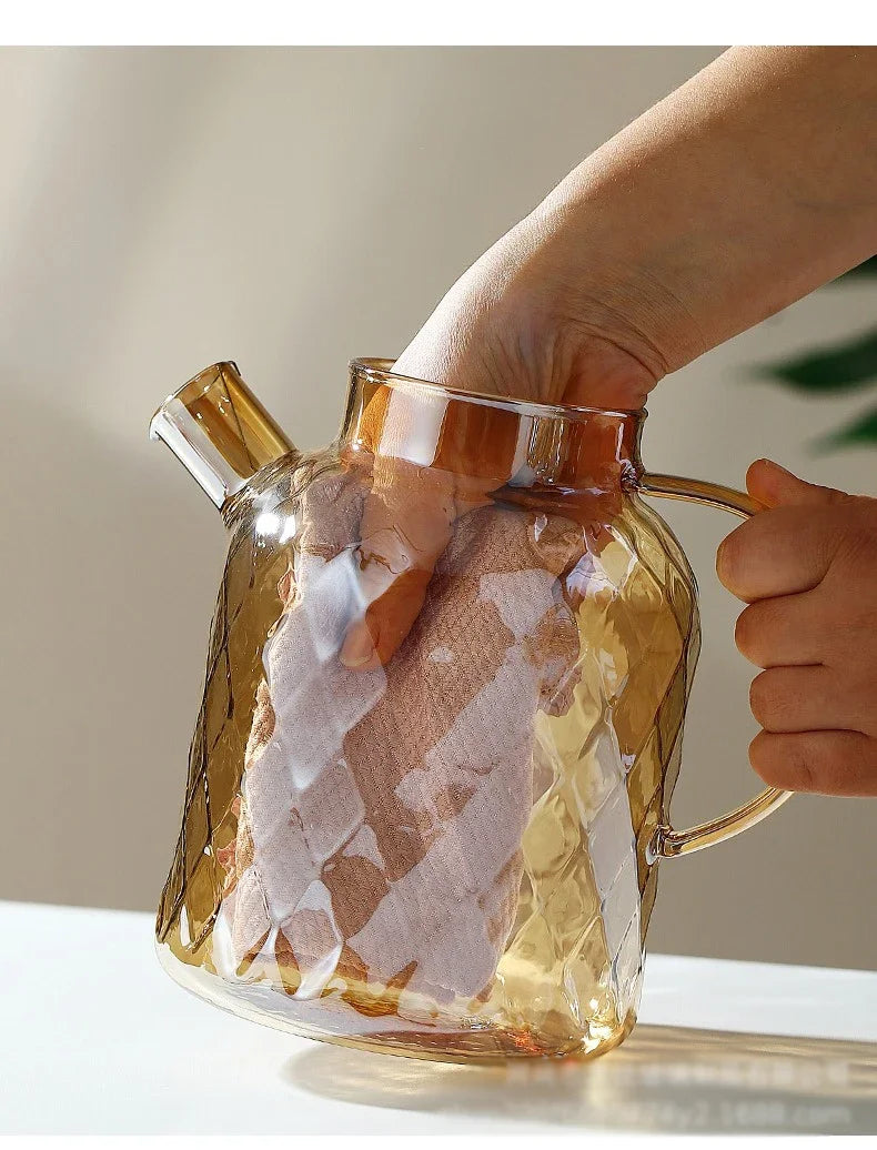 1/1.8L Tea Pot  High Borosilicate Glass Cold Water Kettle with Lid and Filter Amber Heat Resistant Tea Maker for Blooming Tea