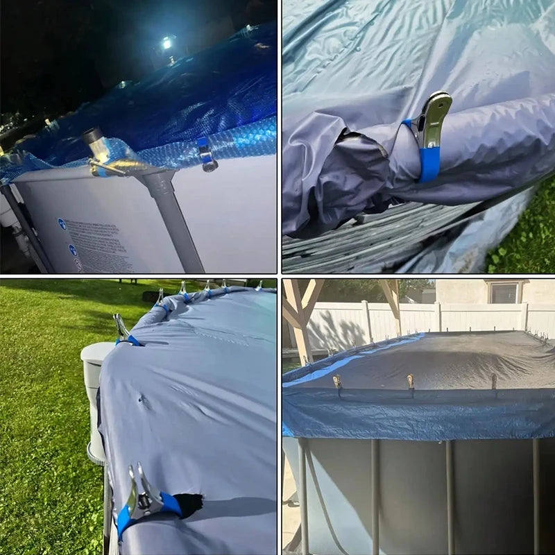 Multifunctional Windproof Pool Cover Clamp - Stainless Steel with Plastic Handle, Durable Spring Clamp for Above-Ground Pools