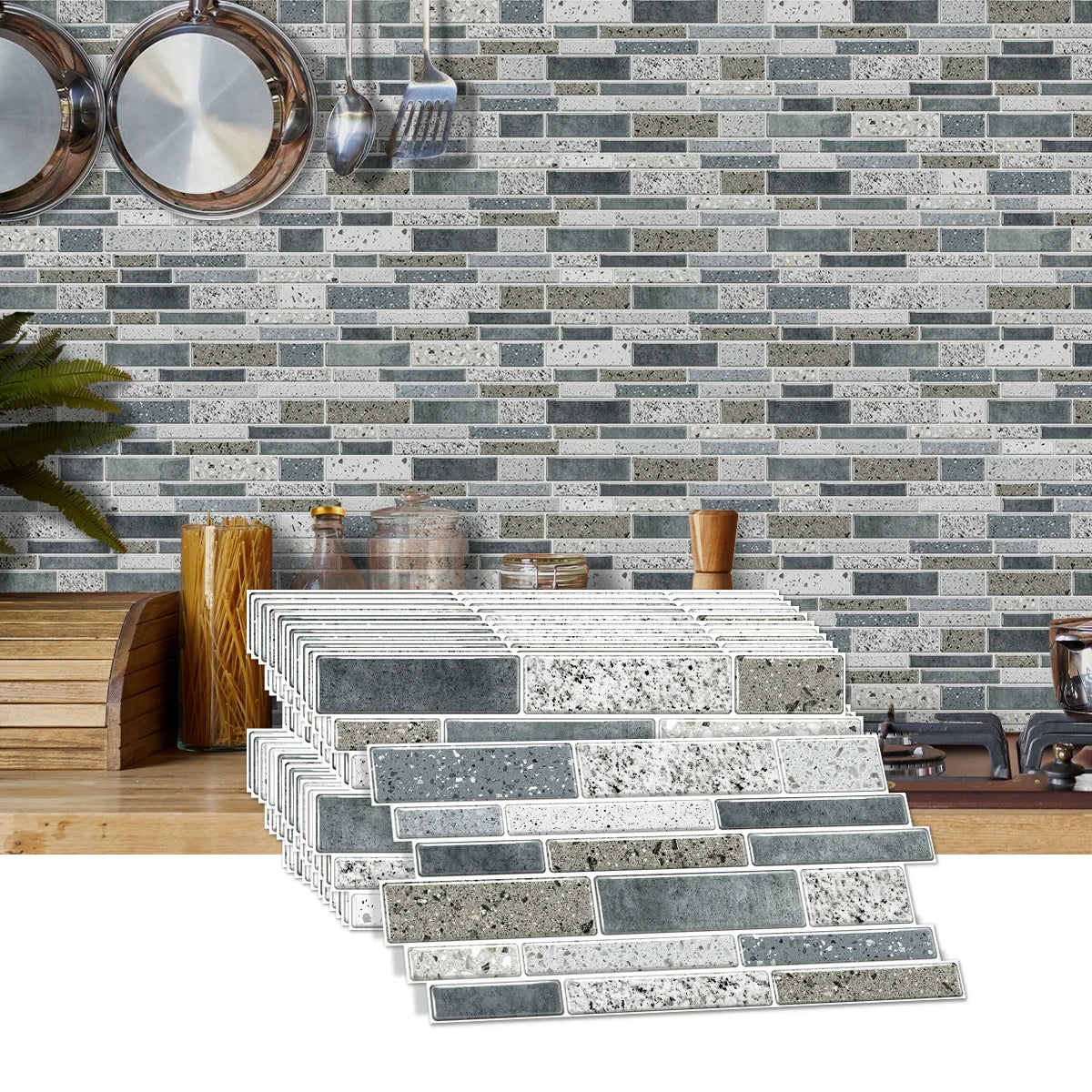 Miếng Dán Tường Vân Đá Chống Nước Dán Bếp 12/24/48pcs