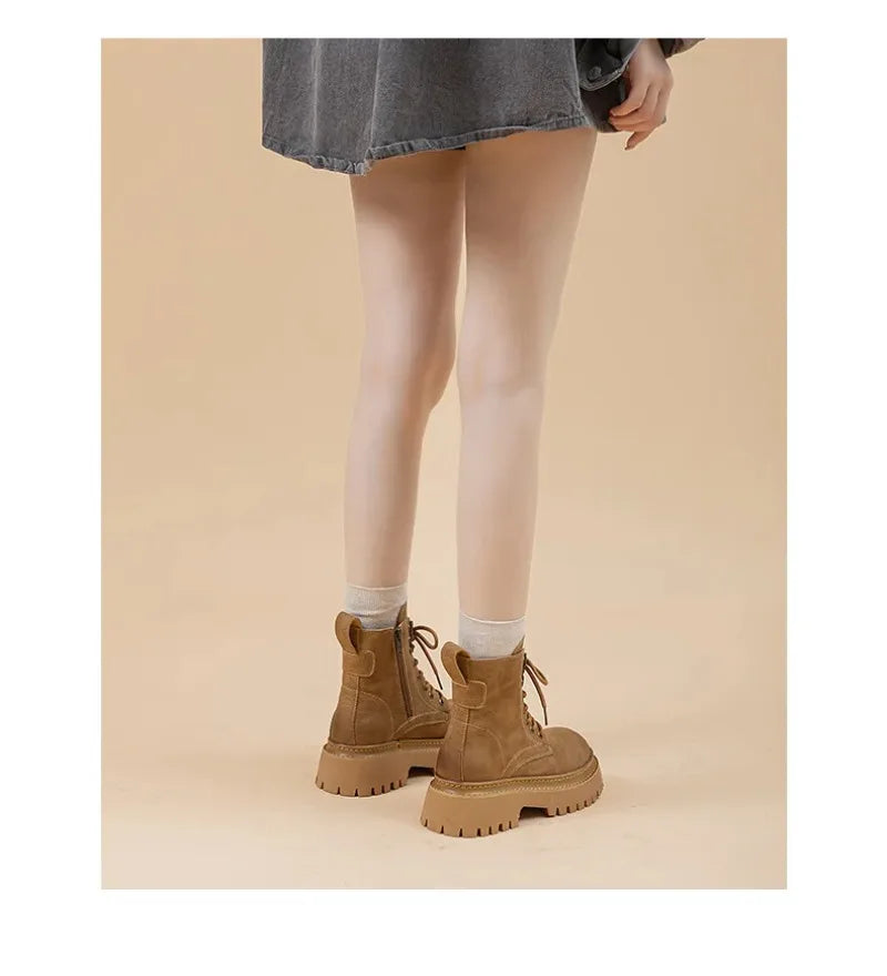 Women's Retro Genuine Leather Shoes - Stylish Rivet Short Boots