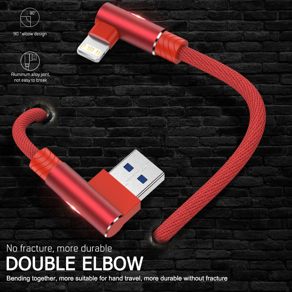 90 Degree Angle Fast Charging Cable 1/2/3m Length For iPhone/iPad
