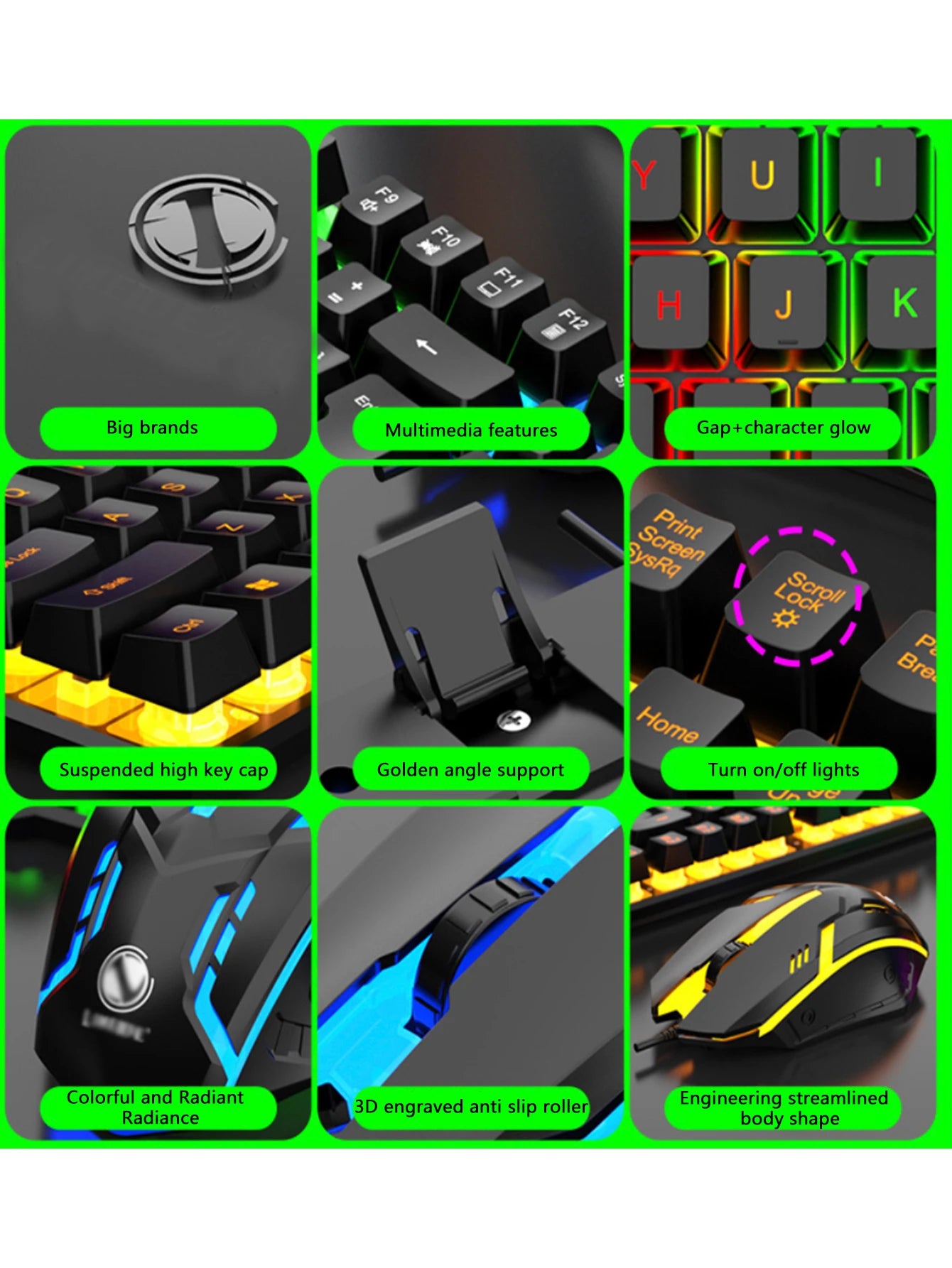 LED mechanical keyboard, raised keys, soft typing, gamers