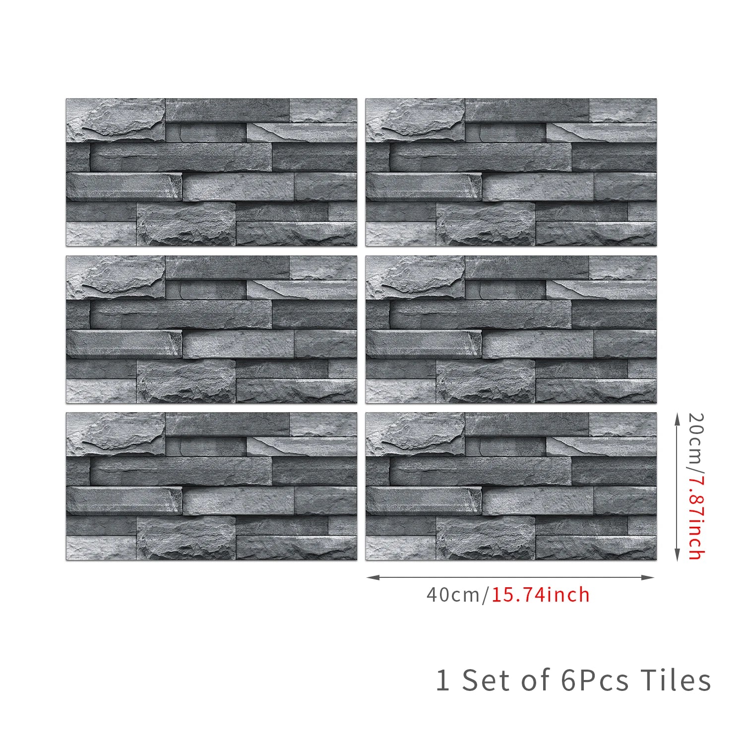 6Pcs 3D Self-Adhesive Wall Sticker 30x15cm Oil Proof Waterproof Brick Stone Imitation Brick Tile Stone Particle Wallpaper Decals