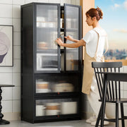 Multi-function kitchen cabinet: Dish rack, microwave, convenient storage