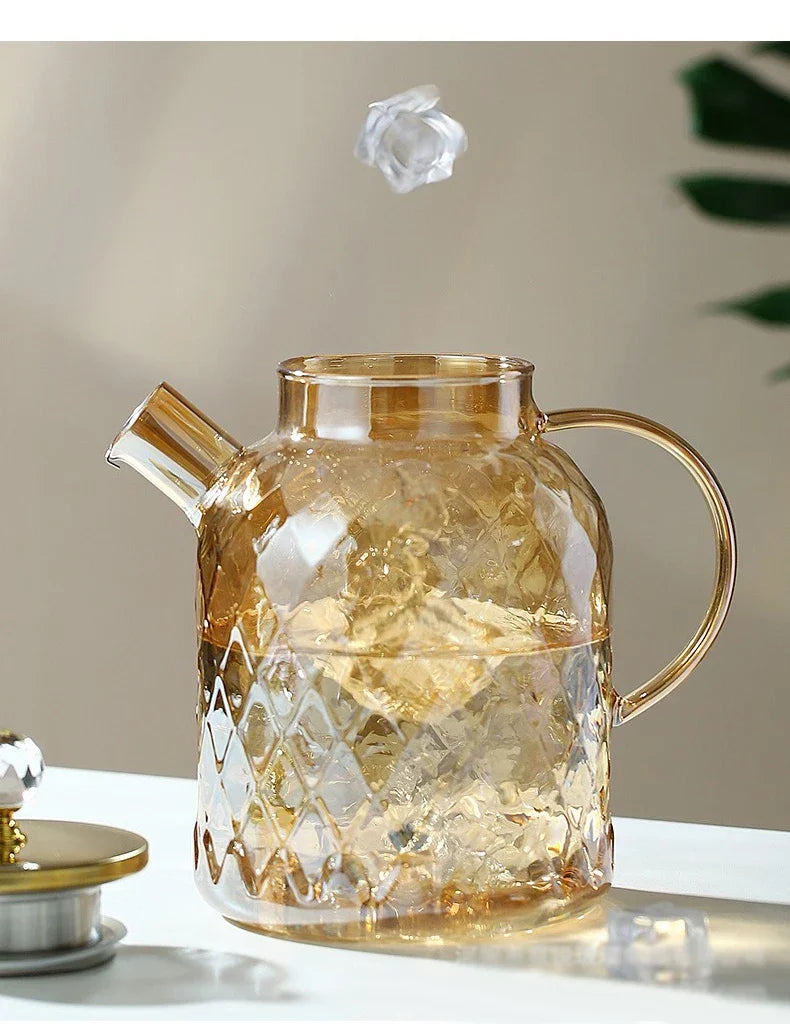 1/1.8L Tea Pot  High Borosilicate Glass Cold Water Kettle with Lid and Filter Amber Heat Resistant Tea Maker for Blooming Tea