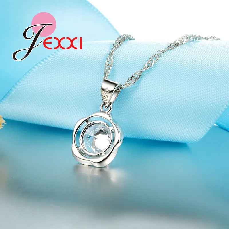 Bộ Trang Sức Bạc Nữ Đính Đá Pha Lê Thanh Lịch