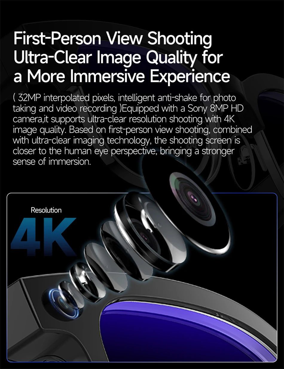 LIGE 4K AI Smart Glasses, 800W Camera, Bluetooth, Touch