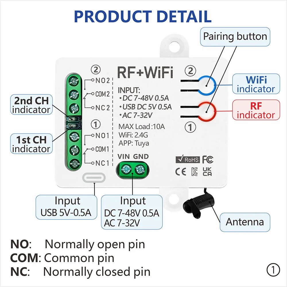 Tuya Smart Switch 5V-48V Remote Control 