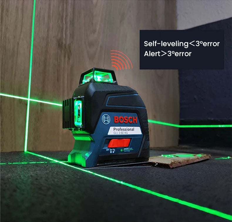 Bosch GLL 3-60 XG Laser Level 12 Lines Green 3D Level Self-Leveling 360 Horizontal &amp; Vertical Cross 30m Powerful Measuring Tool