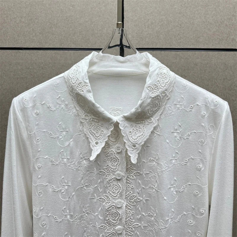 Women's bodysuit New elastic slim fit lapel long sleeved top for autumn 2025 floral embroidery women's corset y2k women's bodys