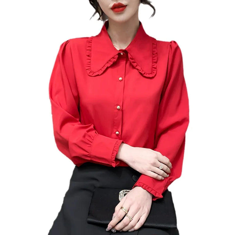 Elegant Women Shirts Woman White Shirt Long Sleeve Blouse Office Lady business Shirts Button Solid Women work Blouses Top NS5961