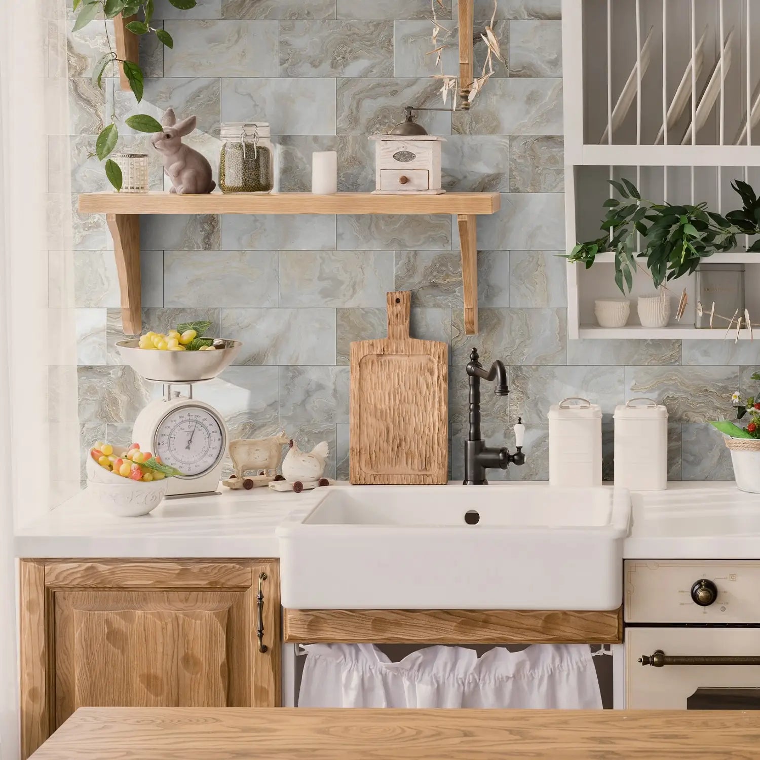 Set of 16 Waterproof Stone Pattern Foam Wall Stickers for Kitchen