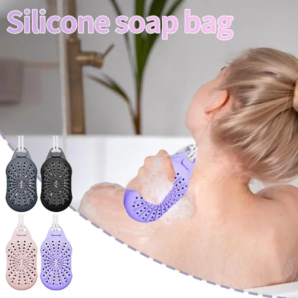 Dual-Sided Silicone Bar Soap Scrubber Exfoliating Soap Holder Pouch With Gentle Deep-Clean Quick-Dry Soap Saver For Shower