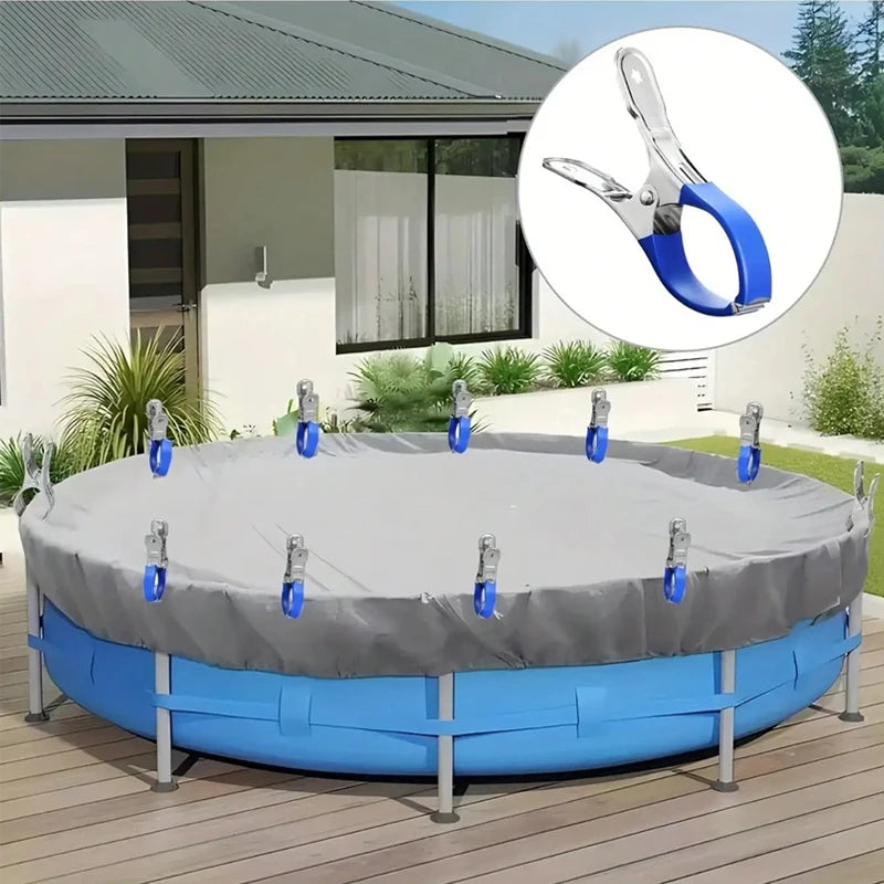Multifunctional Windproof Pool Cover Clamp - Stainless Steel with Plastic Handle, Durable Spring Clamp for Above-Ground Pools