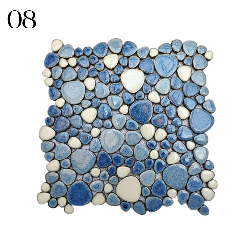 30x30cm Ceramic Pebble Mosaic Tiles Spa Pools Fish Ponds Bathrooms Anti-skid Wear-Resistant Floor Wall Decor Easy Cut Mesh Base