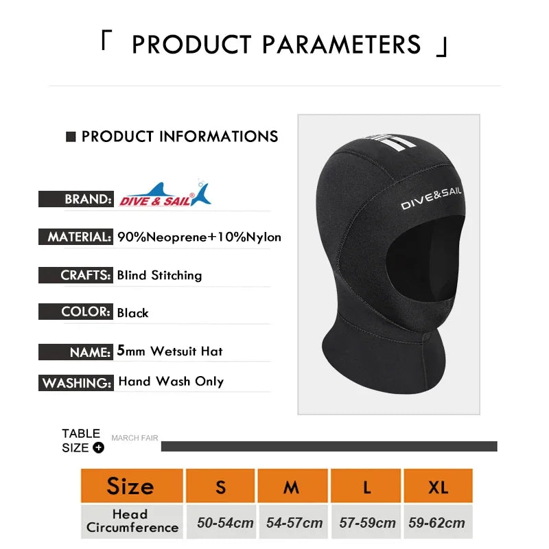 5MM Neoprene Diving Helmet Winter Thickening Warmth with Shoulder Hood Diving Clothing Accessories Diving Helmet S/M/L/XL - Daisan Mart