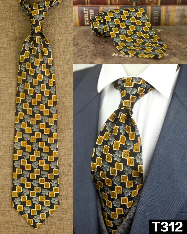 復古領帶，10厘米，100%真絲，抽象圖案