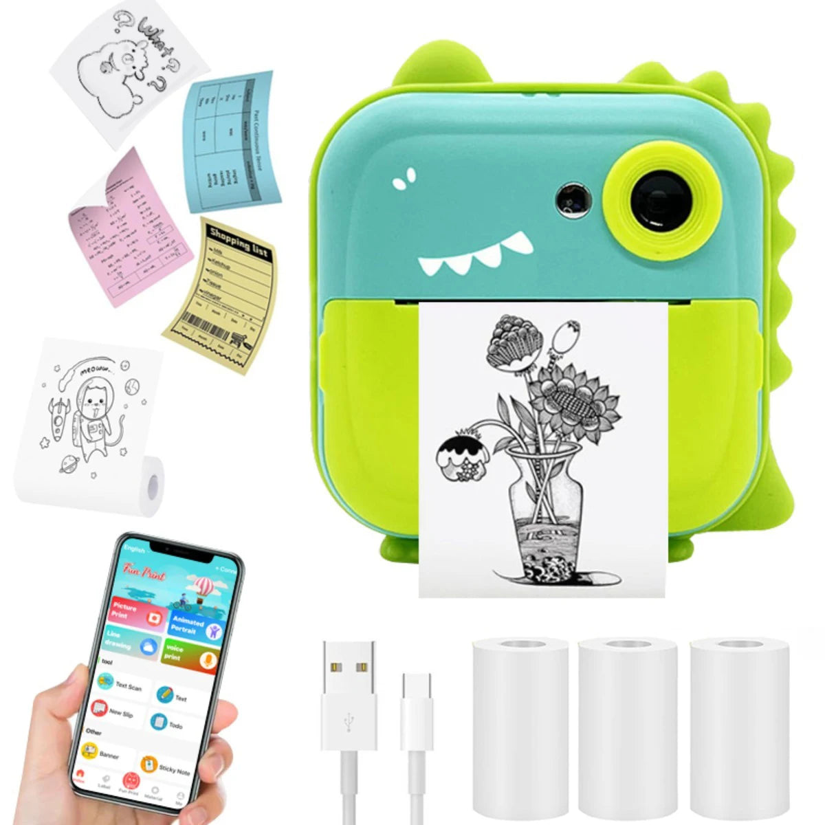 Instant Print Camera for Kids Inkless Sticker Printer for Girls Boys Age 3-12 gift HD Digital Video Cameras Mini Thermal Printer