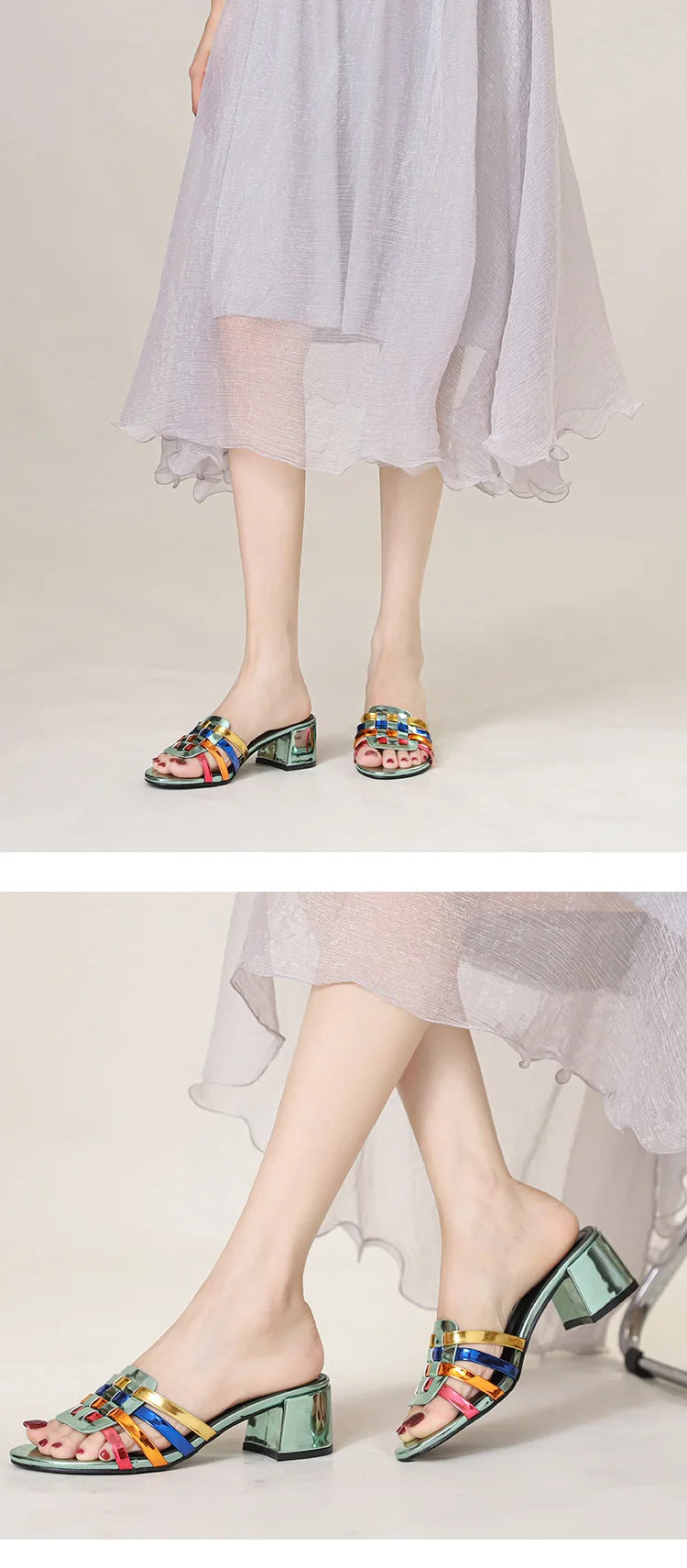High-end Perforated Women's Flat Sandals with Fashionable Square Heels