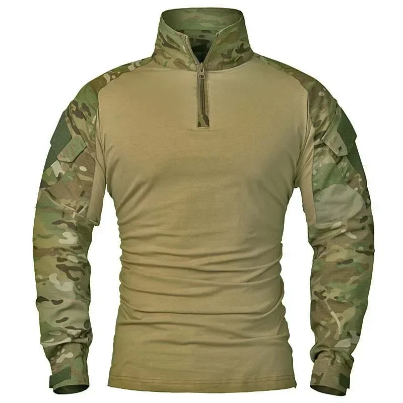 Men's Tear Resistant Cotton Camo Long Sleeve Tactical Shirt