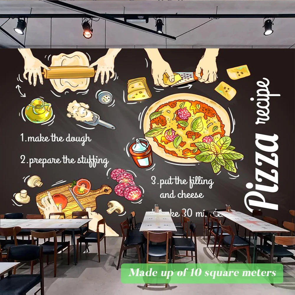 Custom Size Mural Wallpaper 3D Grilled Steak Pizza Shop Donuts Wall Painting Restaurant Cafe Modern Kitchen Spices Wall Papers