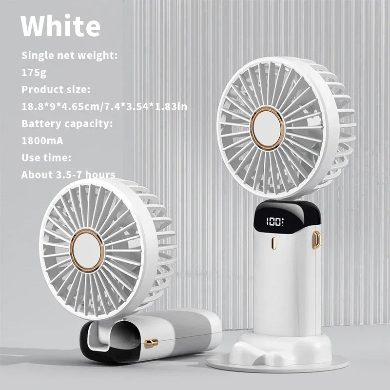 Handheld Mini Fan 3000mAh Foldable Portable Desk Outdoor Neck Hanging 5 Speed ​​USB Rechargeable Fan Phone Stand Display Screen