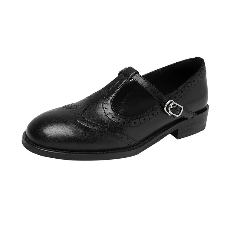 Women's Retro Oxford Shoes Vintage Perforated Genuine Leather