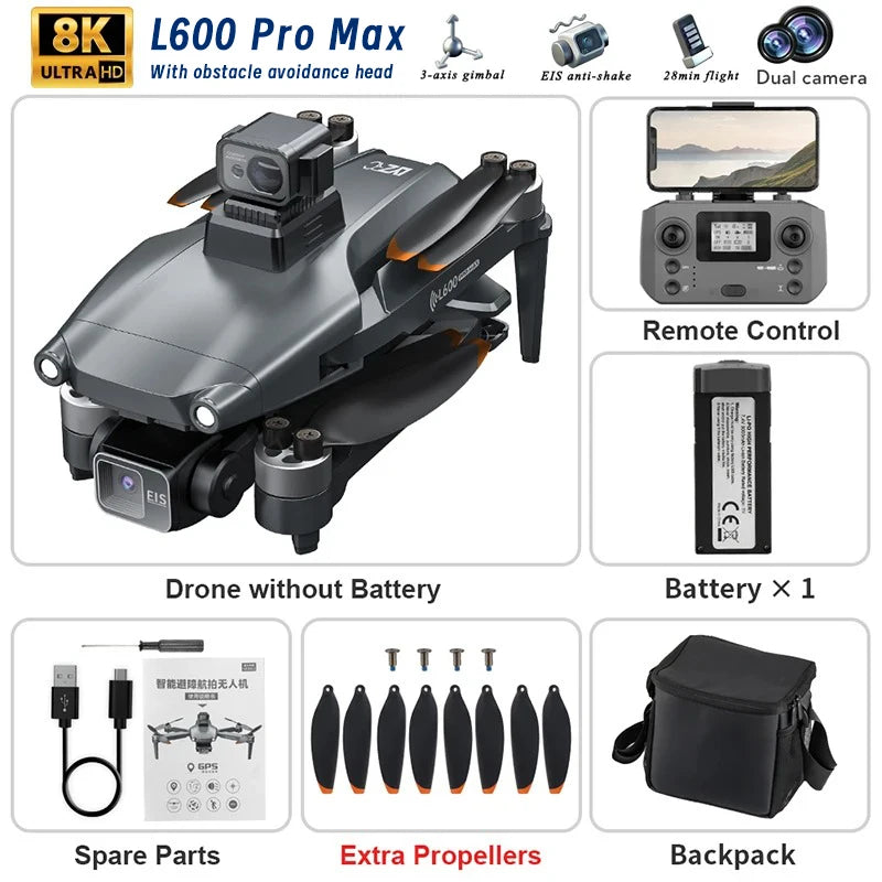 L200 Pro Max 5000M GPS Drone 8K Professional HD Camera FPV Dron 2-Axis Gimbal Foldable Obstacle Avoidance RC Quadcopter VS L600