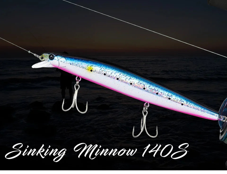 TSURINOYA Stinger 140S Fishing Lure Sinking Minnow DW92 140mm 26g Saltwater Seabass Ultra Long Casting Large Hard Baits Jerkbait