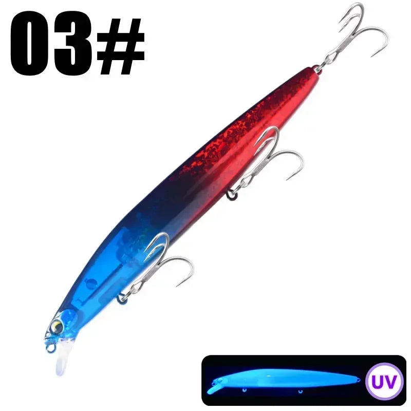 GREENSPIDER New UV 145mm/27g Floating Minnow Long Casting Hard Bait Flash Blade Wobbler Fishing Lure Sea Bass Lure