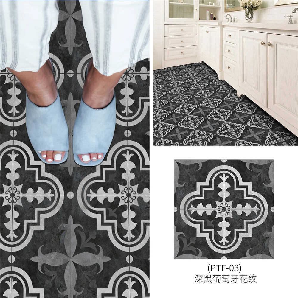 Black And White Mosaic Tiles Marble Texture Floor Sticker Kitchen Floor Renovation Decorative Stickers Self-adhesive Wallpaper