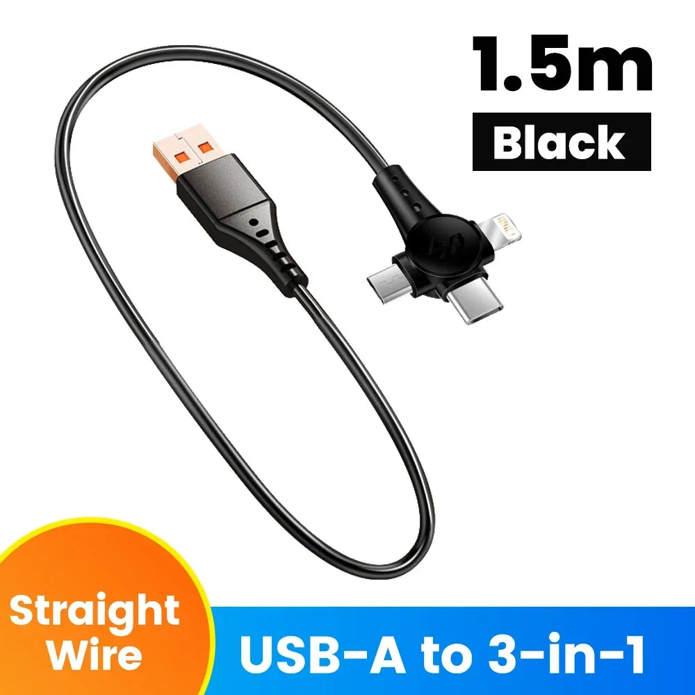 Cáp Sạc Nhanh 3in1 120W Rút Gọn Lò Xo Đa Năng - Daisan Mart