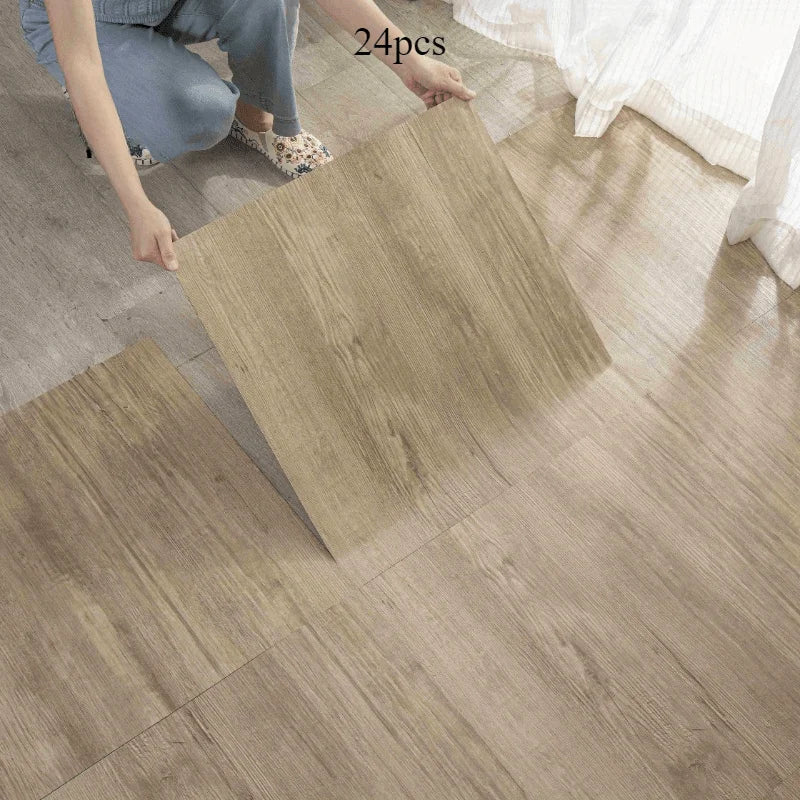12-Pack Self-Adhesive Vinyl Floor Tiles, Waterproof Peel &amp; Stick Wood Look PVC Flooring for Bedroom Living Room Home Decor