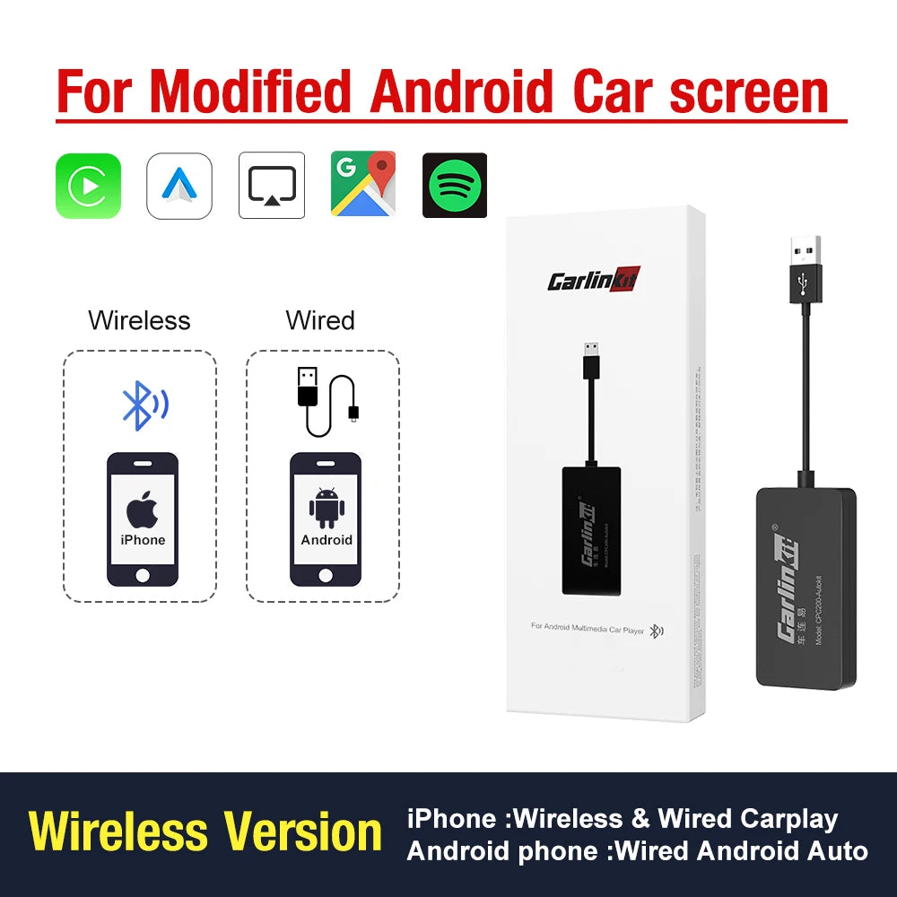 CarlinKit Wred & Wireless Android Auto & CarPlay Dongle Car USB Adapter For Aftermarket Android Car Radio Mirrorlink Split Sceen