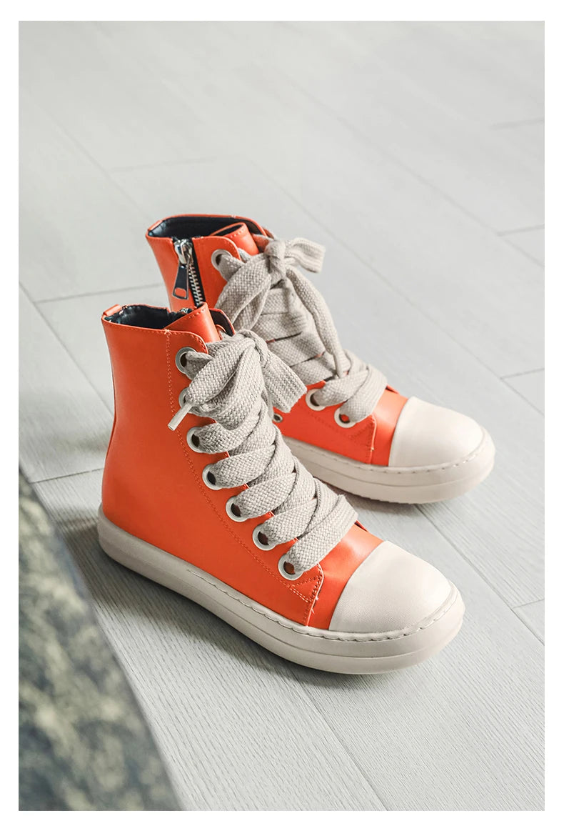 Unisex Autumn Winter High-Top Orange Sneakers Fashion
