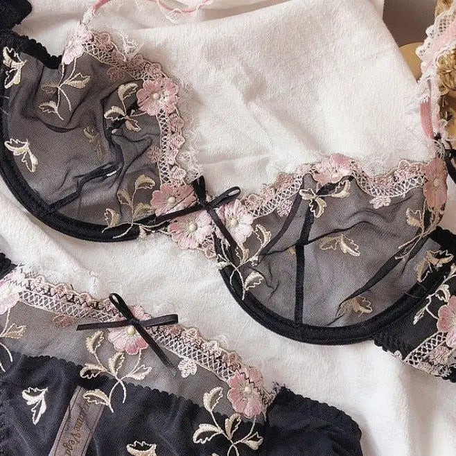 Women's Sexy White French Patterned Sheer Lace Bra